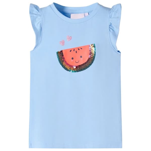 T-shirt med volangärmar för barn ljusblå 128