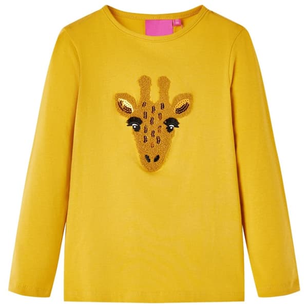 T-shirt med långa ärmar för barn mörk ockra 140