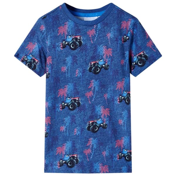 T-shirt för barn grå mörkblå melange 128