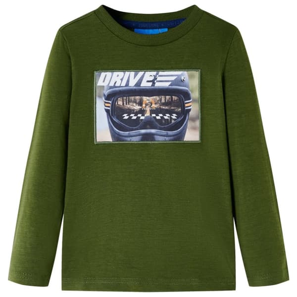 T-shirt med långa ärmar för barn mörk khaki 116