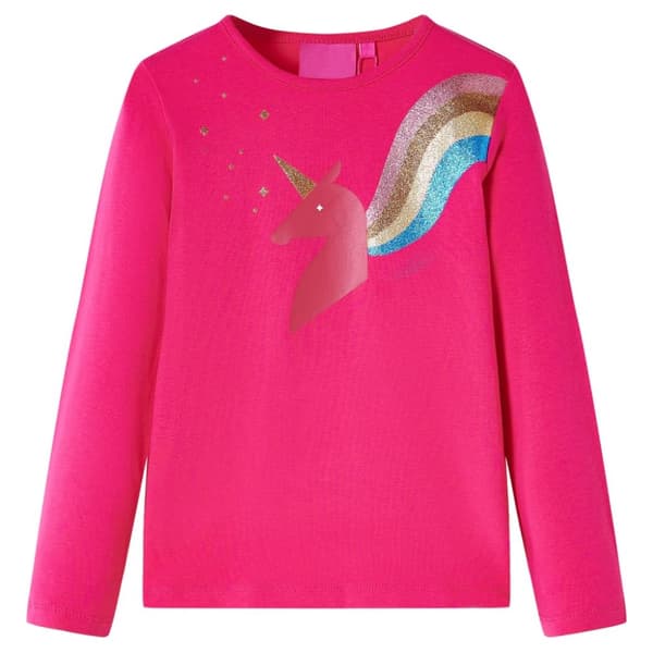 T-shirt med långa ärmar för barn stark rosa 116