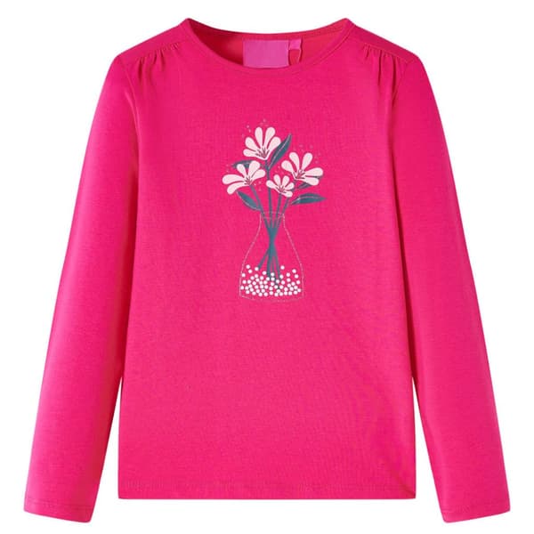 T-shirt med långa ärmar för barn stark rosa 116