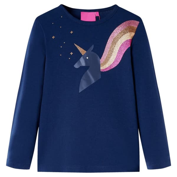 T-shirt med långa ärmar för barn marinblå 116