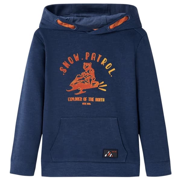 Barnhoodie blå melange och orange 140