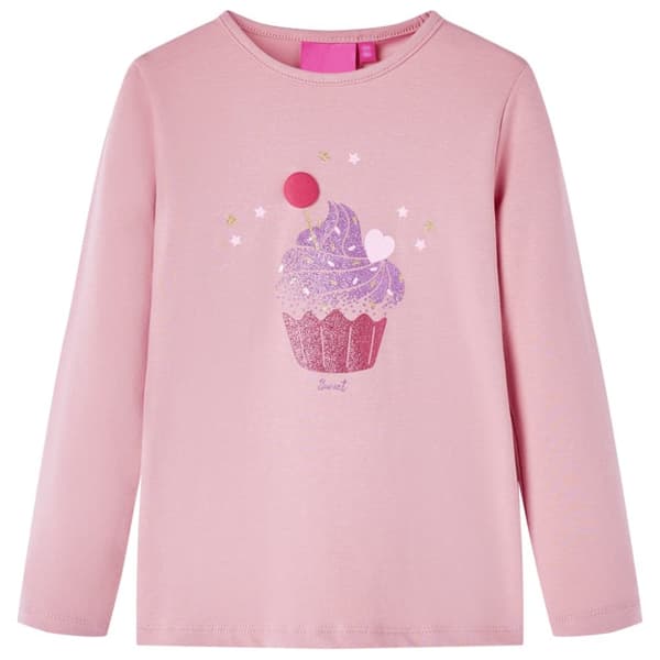 T-shirt med långa ärmar för barn ljusrosa 116