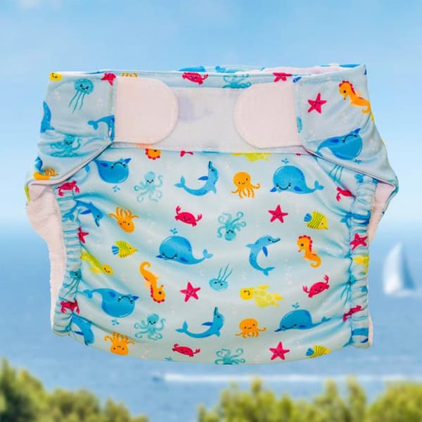 Freds Swim Academy Tvättbar simblöja Sea Creatures Storlek 2 9-16 kg Blå