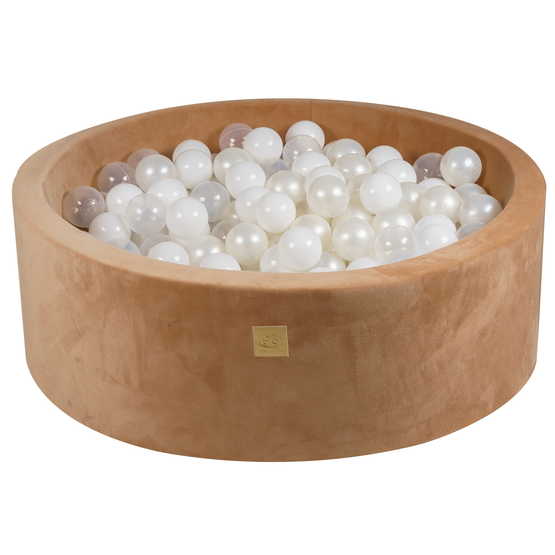 Meow Baby - Bollhav Sammet Med 200 Bollar Vit - Caramel - 30 Cm