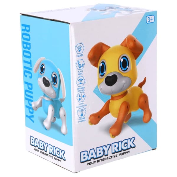 Robot Puppy Rick 20 cm + Lys og Lyd Blå/Hvid