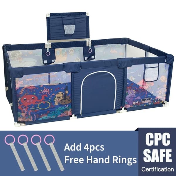 IMBABY Baby Playpen, Rummelig Design, CPC Certificeret Sikkerhed,Ocean Blue Ingen Dør