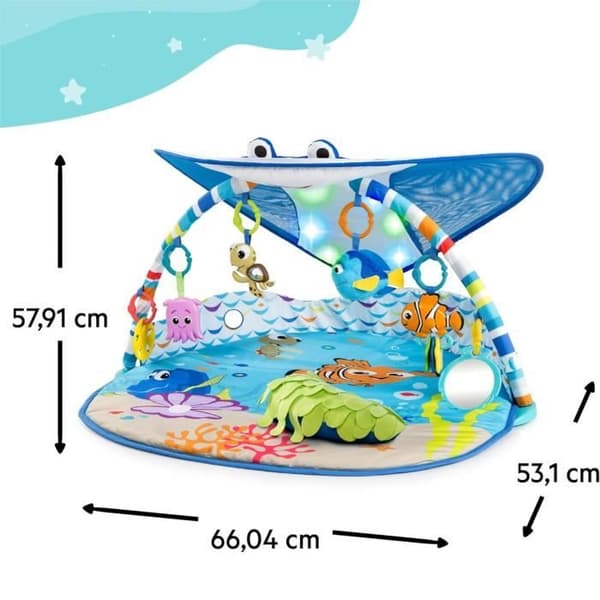 DISNEY BABY Evolutionær babylegemåtte - Nemo - Bue med sensorisk og musikalsk legetøj, lysgirlande, spejl