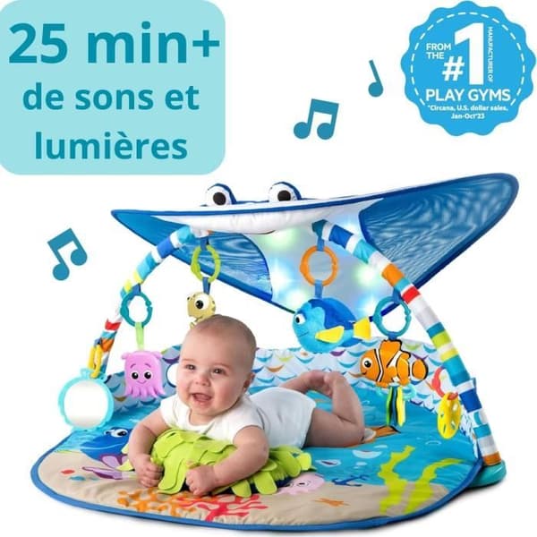 DISNEY BABY Evolutionær babylegemåtte - Nemo - Bue med sensorisk og musikalsk legetøj, lysgirlande, spejl