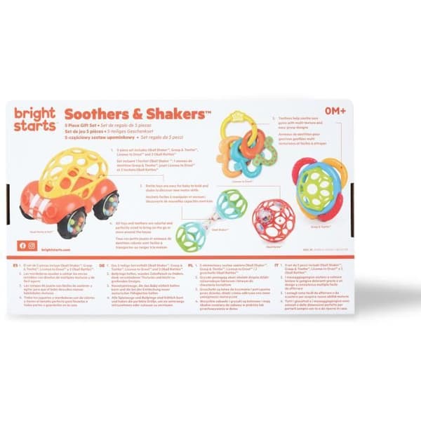 BRIGHT STARTS Gaveæske til fødsel, dåb, jul, 0 til 24 måneder, 5 O Boldlegetøj, rangle, bil, bidering
