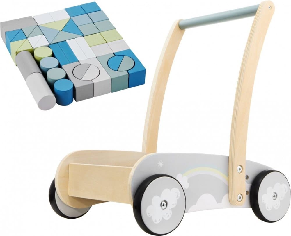 Walking trainer - Mamabrum - Walker - Block vagn - Walking vagn - Trä - Baby - med 44 block