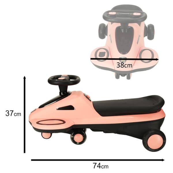 Gravity ride-on med glødende LED hjul med musikspillende scooter 74cm pink og sort max 100kg