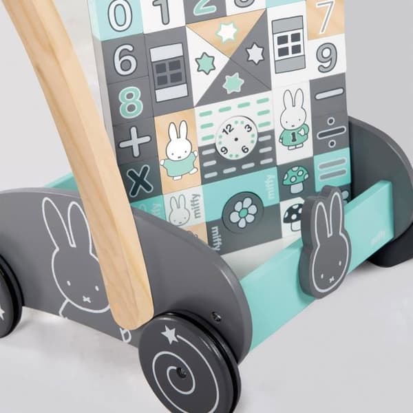 ROBA trärullator - Miffy® - Med 35 delar av byggstenar - Grön - Grå - Blandad