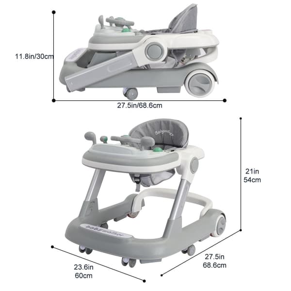Fällbar Baby Aktivitetsgåvagn, 2-i-1 Design, Justerbar Höjd, Avtagbar Matbricka