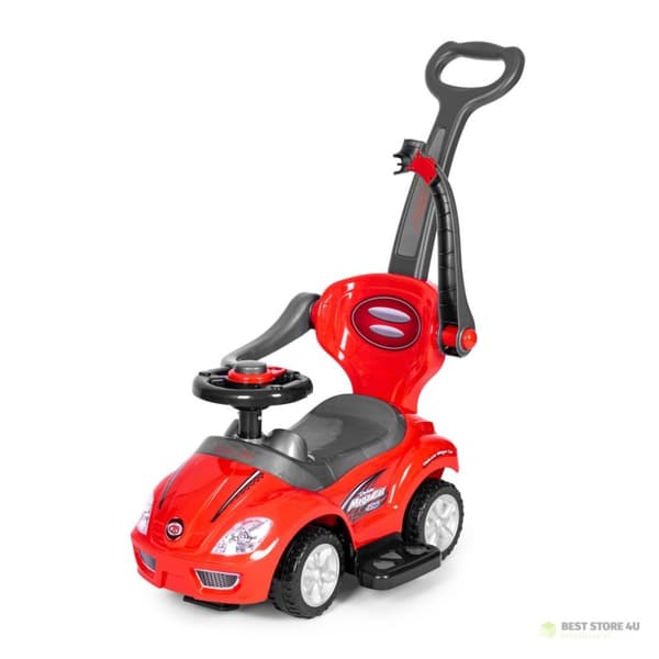 Køretøj, rollator, skubber 3-i-1 deluxe horn - rød