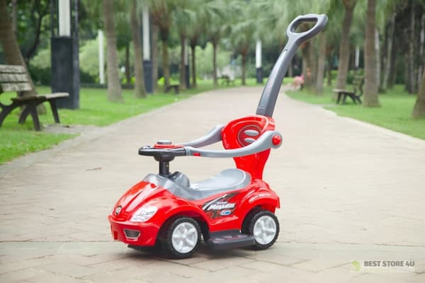 Køretøj, rollator, skubber 3-i-1 deluxe horn - rød