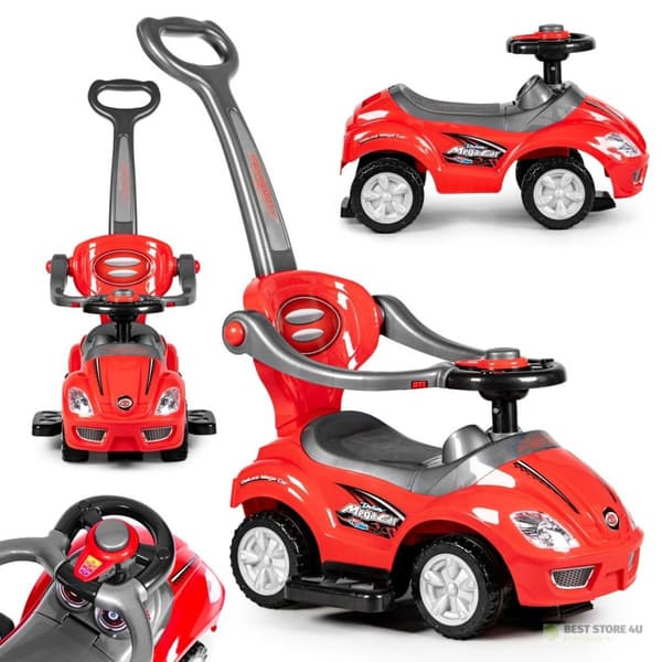 Køretøj, rollator, skubber 3-i-1 deluxe horn - rød