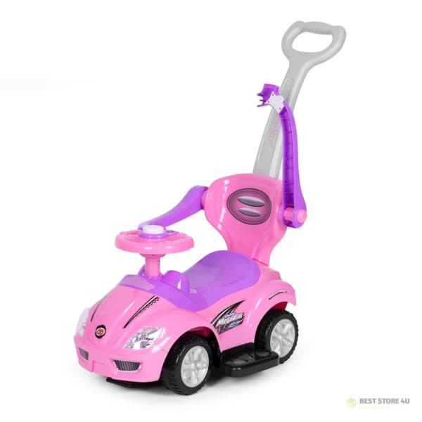 Køretøj, rollator, skubber 3-i-1 deluxe horn - pink