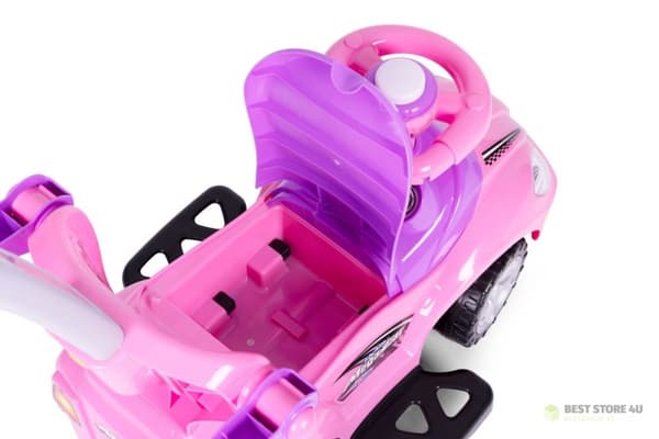 Køretøj, rollator, skubber 3-i-1 deluxe horn - pink