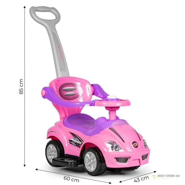Køretøj, rollator, skubber 3-i-1 deluxe horn - pink