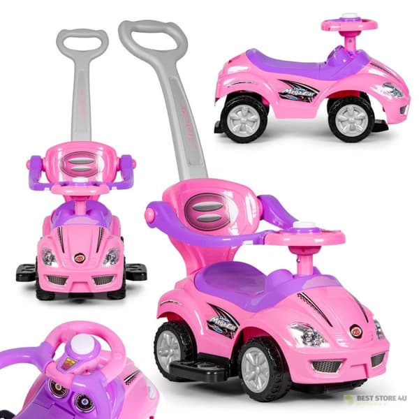Køretøj, rollator, skubber 3-i-1 deluxe horn - pink
