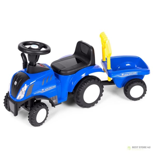 Åkbar New Holland-traktor med släpvagn för barn, interaktiv ratt med blått ljud