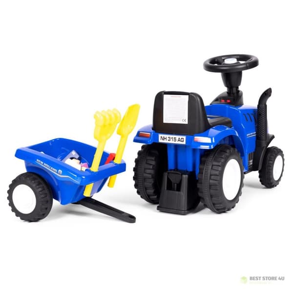 Åkbar New Holland-traktor med släpvagn för barn, interaktiv ratt med blått ljud