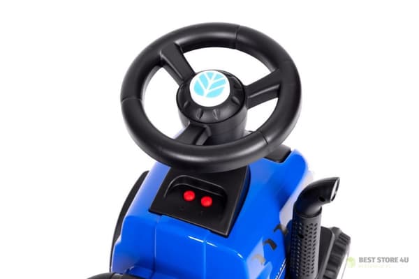 Åkbar New Holland-traktor med släpvagn för barn, interaktiv ratt med blått ljud