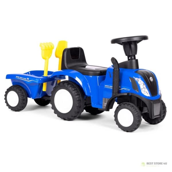 Åkbar New Holland-traktor med släpvagn för barn, interaktiv ratt med blått ljud