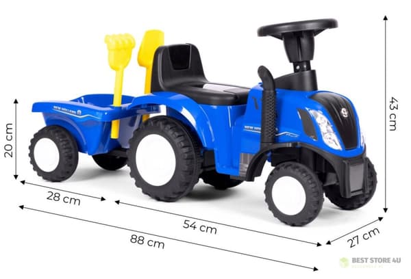 Åkbar New Holland-traktor med släpvagn för barn, interaktiv ratt med blått ljud