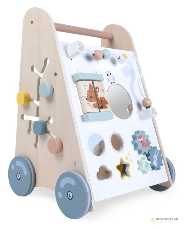 Puinen opettavainen kävelypyörä liikkuvilla elementeillä ECOTOYS