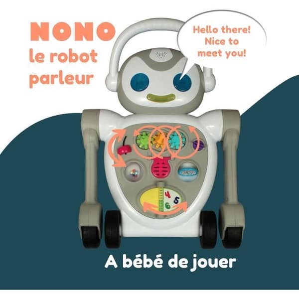 Gåstol - BAMBISOL - Roboten Nono - Från 10 till 36 månader - Pratande - Musikalisk - Interaktiva elektroniska spel - Vit
