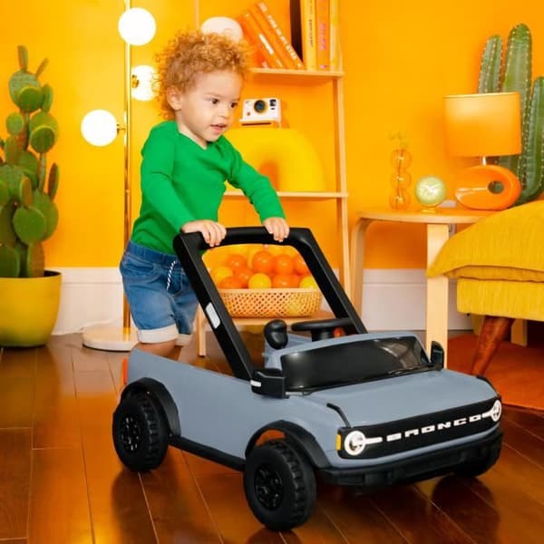 BRIGHT STARTS Ford Bronco 4-in-1 -kävelytuoli ja aktiviteettikeskus, interaktiivinen ja irrotettava ohjauspyörä, harmaa, 6 kuukauden ikäisille ja vanh