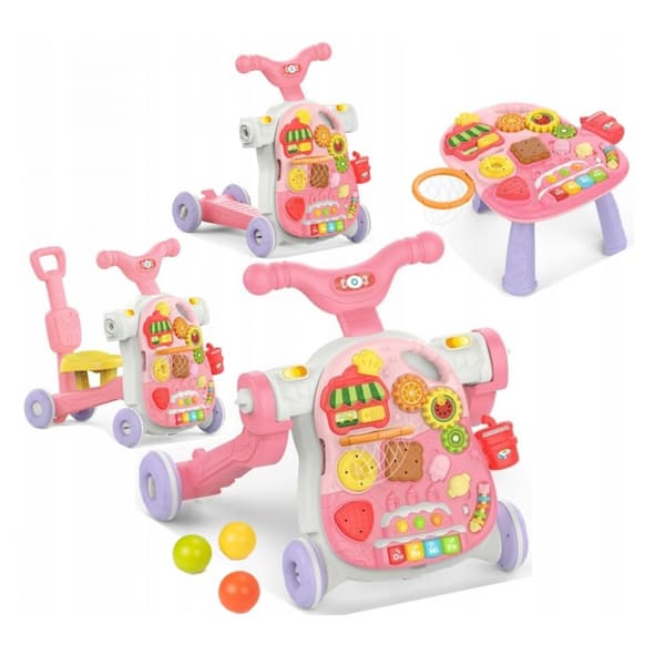 WOOPIE BABY 5-i-1 Gåstol för Barn, Multifunktionell, Rosa 1+