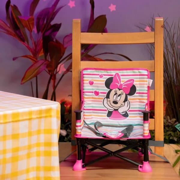 DISNEY BABY -MINNIE- Sammenklappelig, bærbar rejsesæde, Let og nem at rengøre, Bæretaske medfølger