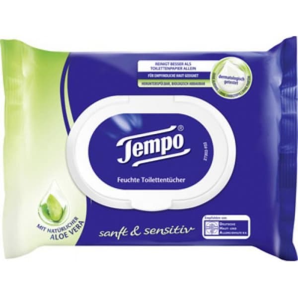 Tempo Soft &amp; Pure Toilet Våtservetter, Aloe Vera 0,000000 Svart
