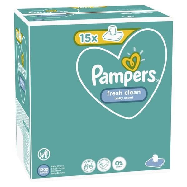 PAMPERS FRESHCLEAN baby våtservetter - 15 x 80 våtservetter - 1200 våtservetter
