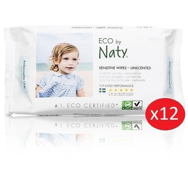 NATY - Parti med 12 förpackningar om 56 mjuka våtservetter eco utan parfym