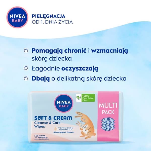 Nivea baby våtservetter biologiskt nedbrytbara Soft - Cream Ekonomiskt emballage, 4 x 57 st
