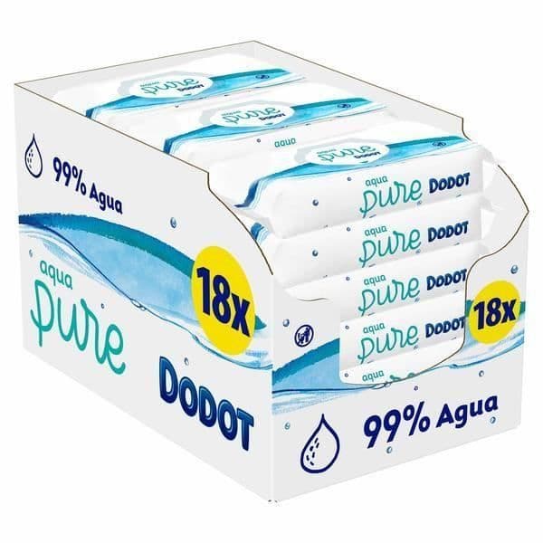 DODOT Aqua Pure babyservetter med 99 % vatten, 18 förpackningar, 864 våtservetter - 8001841863481