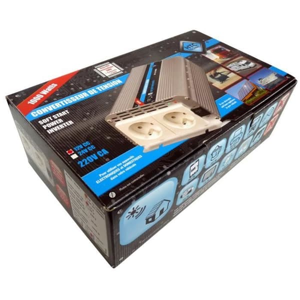 HTC Voltage converter 12/220 V 1000 W med 2 nätuttag