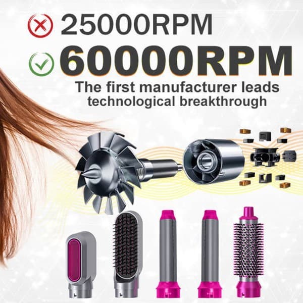 Nopea 60000rpm hiustenkuivain 5 1 hius muotoilu kuuma ilma harja föönaus kuivain