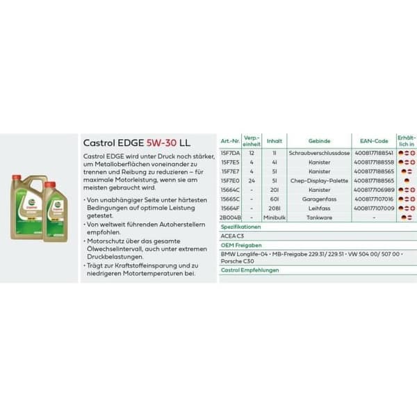 Motorolja - CASTROL - EDGE 5W-30 LL - 1L