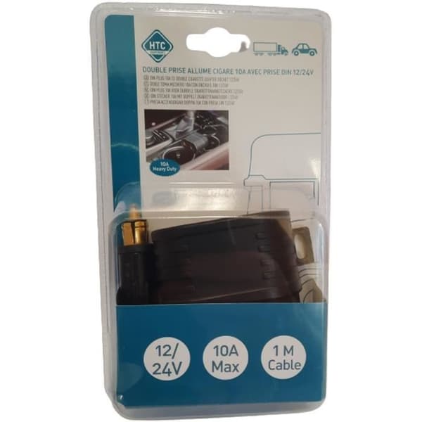 Dubbelt 12/24V cigarettändaruttag - HTC UTRUSTNING - Med 10A säkring