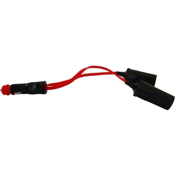 Dubbelt 12/24V cigarettändaruttag - HTC UTRUSTNING - Med 10A universaluttag och 20 cm röd kabel