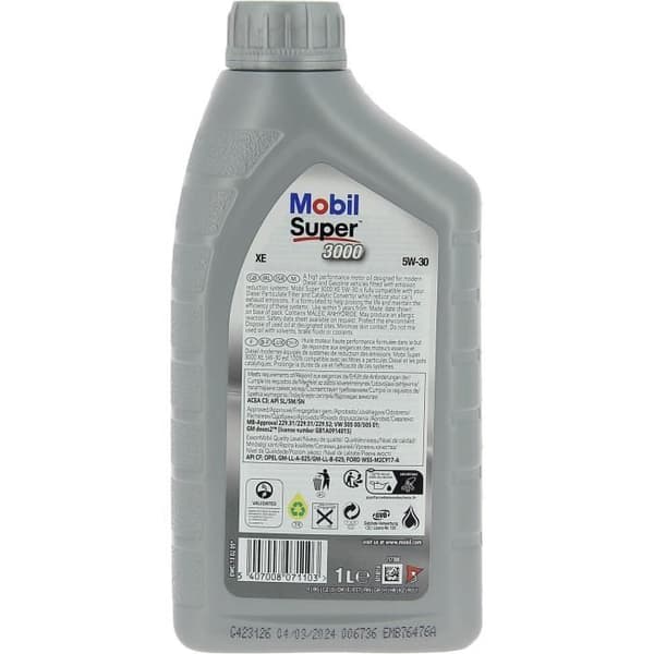 Motoroljebehållare - MOBIL - S3000 5W30 XE - 1 L - 4 säsonger