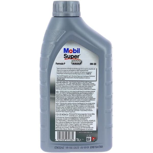 Motoroljebehållare - MOBIL - S3000 0W20 Formula-P - 1 L - 4 säsonger