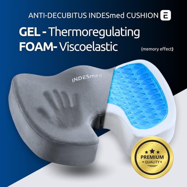 INDESMED | Geltryckavlastande kudde + högdensitets viscoelastisk premium memory foam, Tvättbart sammetsskydd med halkskydd- kontor, hem, rullstol, bil